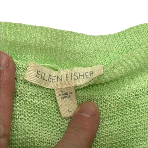 EILEEN FISHER Size L Organic Linen Blend Mint Green Pullover Light Knit Sweater - Picture 4 of 10